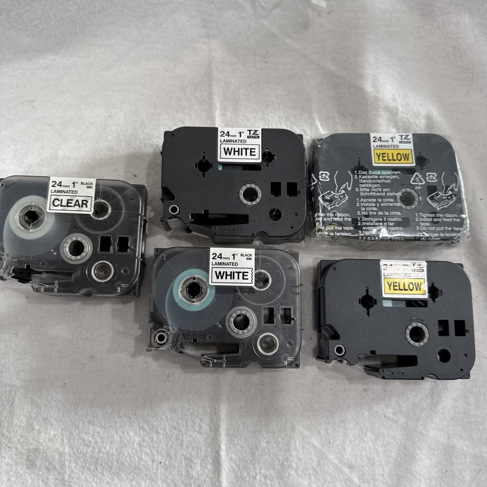 5 GENUINE Brother TZ-151 P-Touch Label Tape 24mm 1"  White Clear Yellow Blck Ink